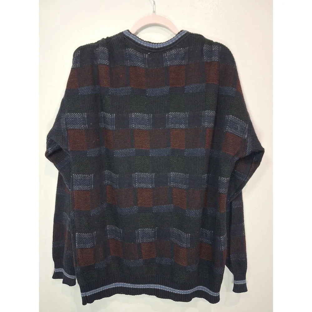 St Johns Bay Mens XLT Tall Crewneck Sweater Navy Burgundy Block Knit Vintage